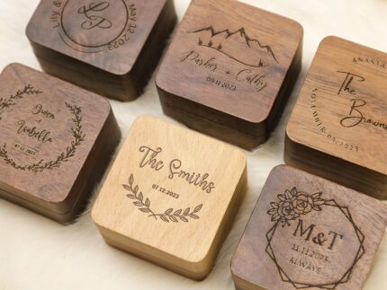 Custom Ring Box, Wooden Wedding Ceremoney Ring Box, Personalized Engraved Anniversary Proposal Ring Box Holder 2 Slot Rustic Ring Bearer